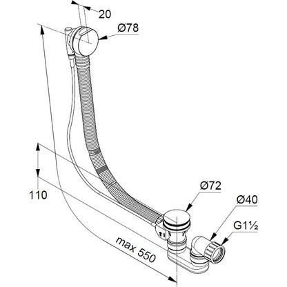 Kludi Rotexa Sistem de scurgere pentru cada, cu preaplin