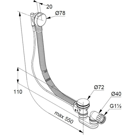 Kludi Rotexa Sistem de scurgere pentru cada, cu preaplin