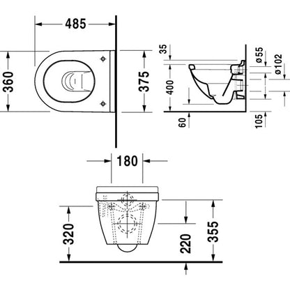 Vas WC suspendat Duravit Starck 3 36x48 cm evacuare orizontala, compact, cu fixare ascunsa