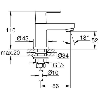 Robinet chiuveta baie Grohe Eurocube, marime XS