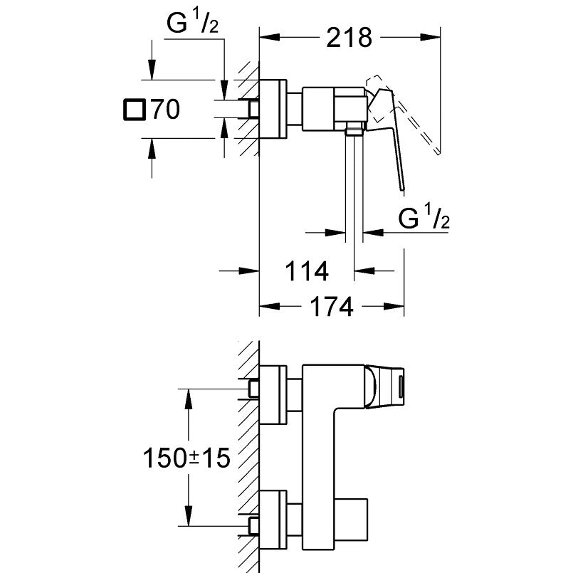 Grohe Eurocube Baterie dus monocomanda, crom