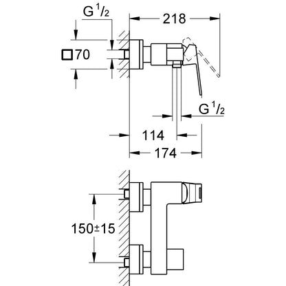 Grohe Eurocube Baterie dus monocomanda, crom
