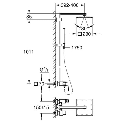 Coloana dus cu baterie fara termostat Grohe Euphoria Cube 230