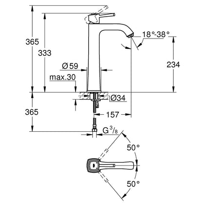Baterie lavoar pe blat Grohe Grandera, marimea XL