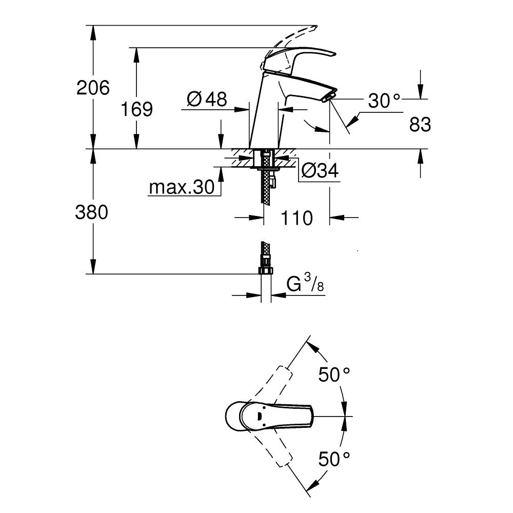 Baterie lavoar Grohe Eurosmart, marime M, fara ventil