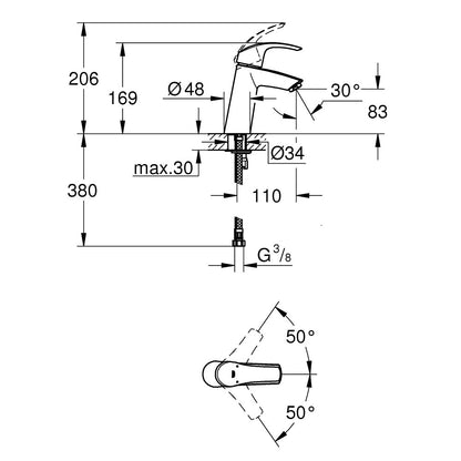 Baterie lavoar Grohe Eurosmart, marime M, fara ventil