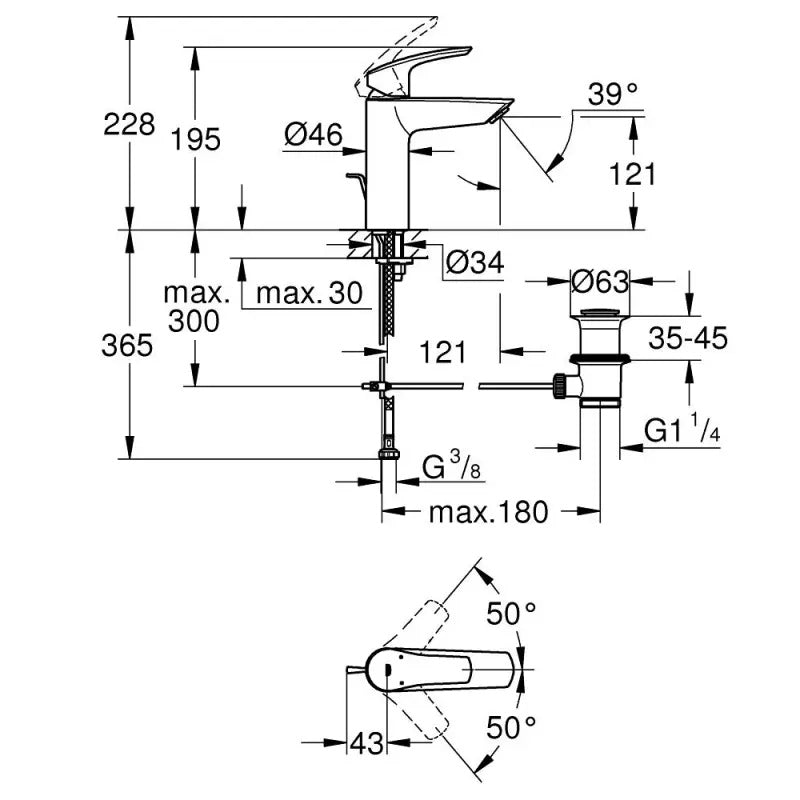 Baterie lavoar monocomanda Grohe Eurosmart fara ventil, marime M, negru mat