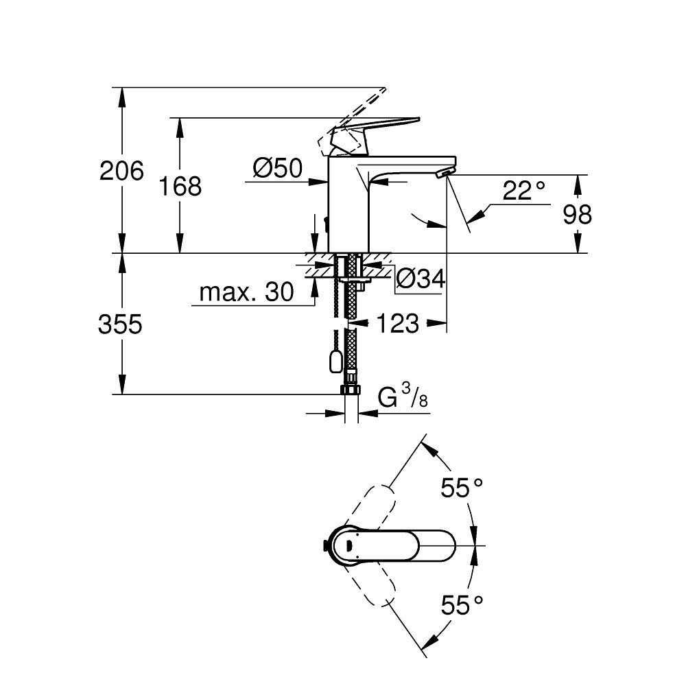 Baterie lavoar Grohe Eurosmart Cosmopolitan, cu lant retractabil, marime M