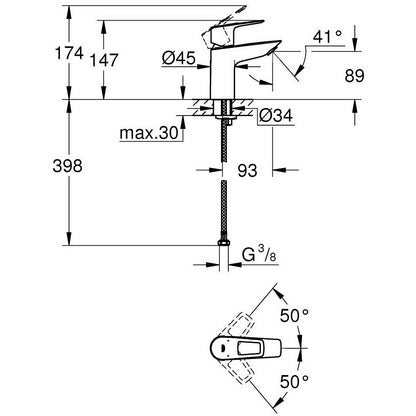 Baterie lavoar Grohe BauLoop, fara ventil marime S, crom