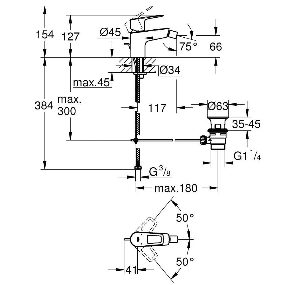 Grohe BauLoop Baterie bideu monocomanda, crom