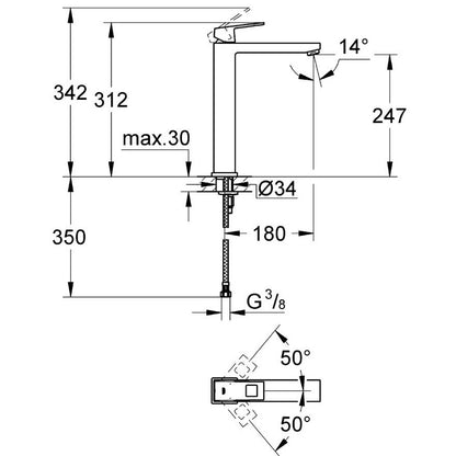 Baterie lavoar pe blat Grohe Eurocube, fara ventil, marime XL