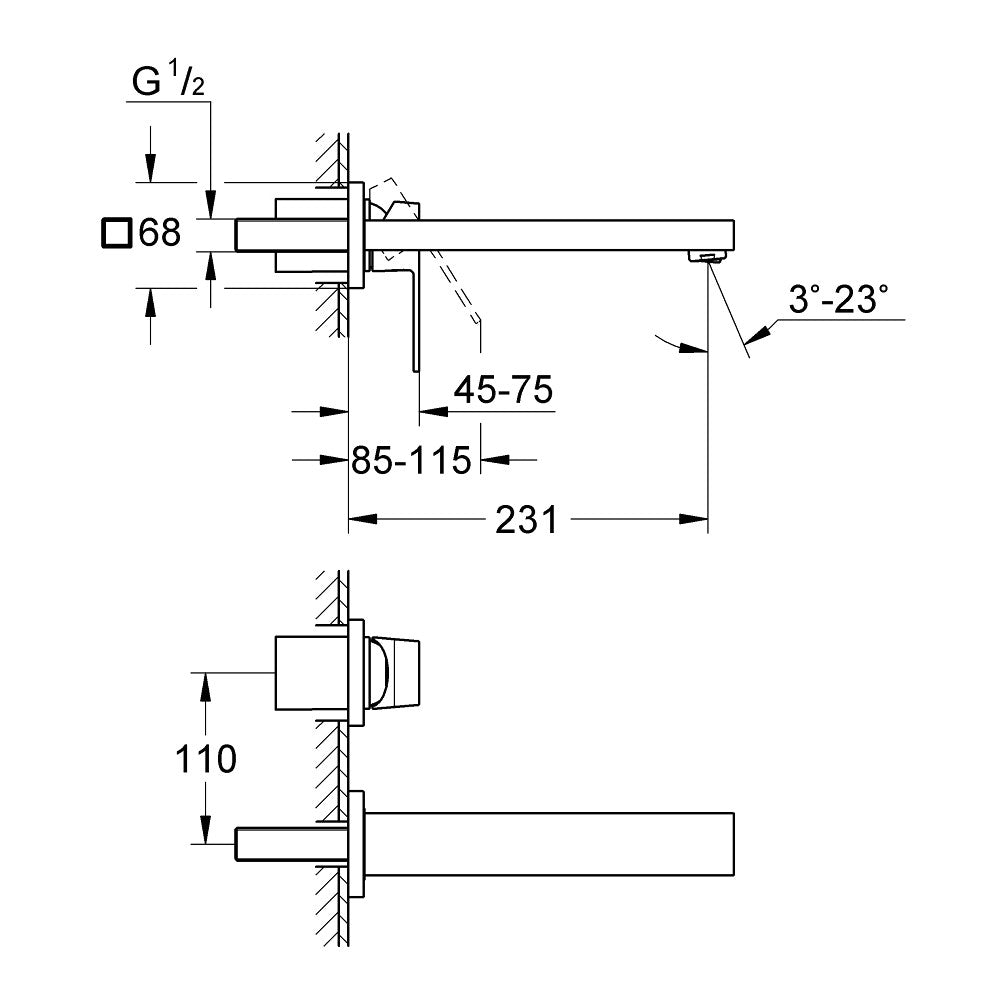 Baterie lavoar incastrata Grohe Eurocube, pipa 23 cm