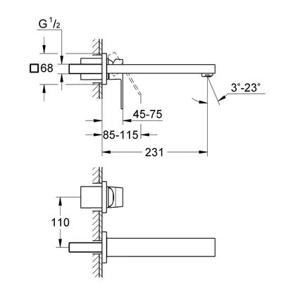 Baterie lavoar incastrata Grohe Eurocube, pipa 23 cm