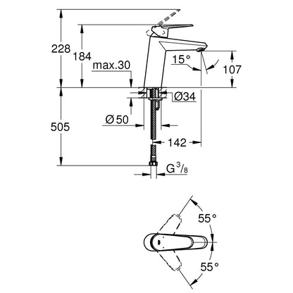 Baterie lavoar Grohe Eurodisc Cosmopolitan, marime M
