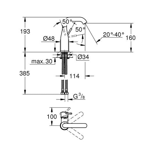 Baterie lavoar Grohe Essence, fara ventil, marime M