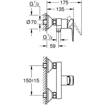 Grohe BauEdge Baterie dus monocomanda cu montaj pe perete
