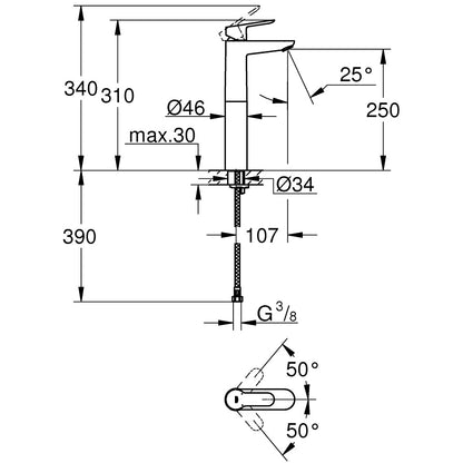 Baterie lavoar pe blat Grohe BauEdge, marime XL