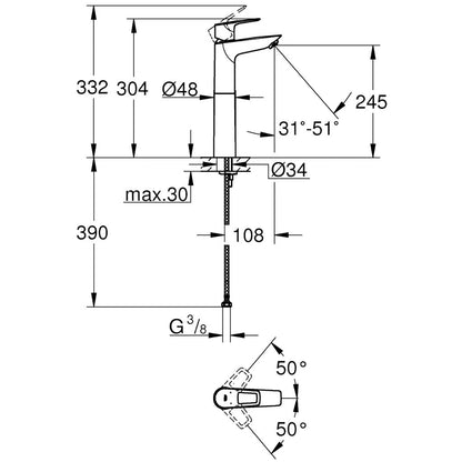 Baterie lavoar pe blat Grohe BauLoop marime XL, crom
