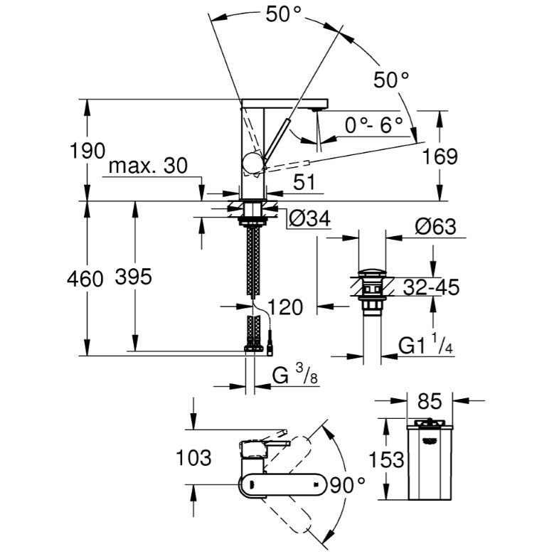 Baterie chiuveta baie Grohe Plus, pipa pivotanta si afisaj LED, marime M