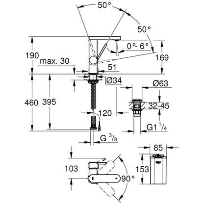 Baterie chiuveta baie Grohe Plus, pipa pivotanta si afisaj LED, marime M