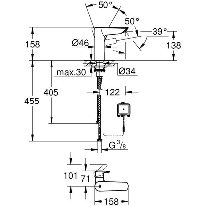 Grohe Eurosmart Baterie lavoar monocomanda cu infrarosu, baterie 6V, fara mixare apa, senzor bidirectional