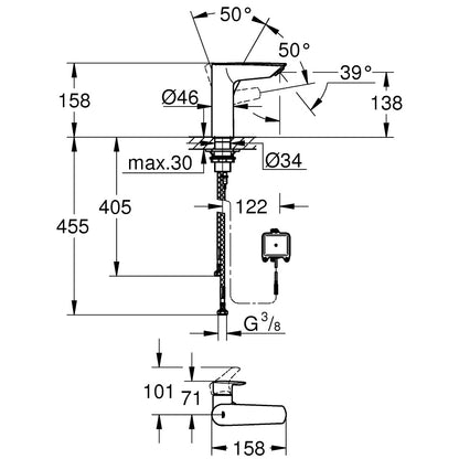 Grohe Eurosmart Baterie lavoar monocomanda cu infrarosu, baterie 6V fara mixare apa, senzor bidirectional, negru mat