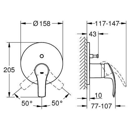 Grohe Eurosmart Baterie cada dus monocomanda incastrata, crom