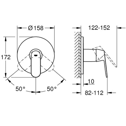 Grohe Eurosmart Cosmopolitan Baterie dus monocomanda incastrata, crom