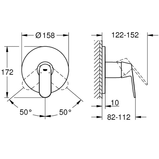 Grohe Eurosmart Cosmopolitan Baterie dus monocomanda incastrata, crom