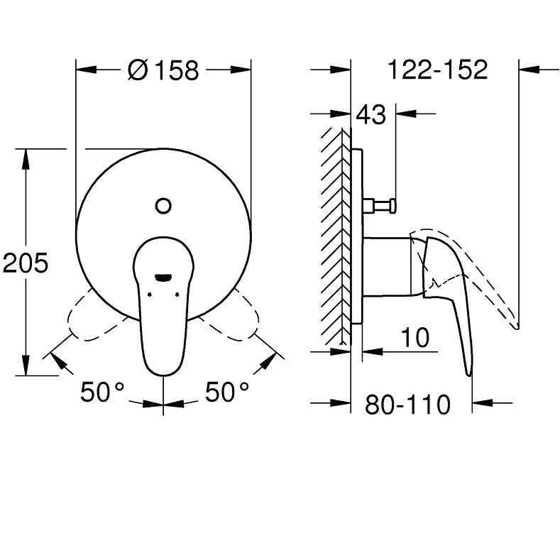 Grohe Eurostyle Baterie cada dus monocomanda incastrata, maner plin, crom
