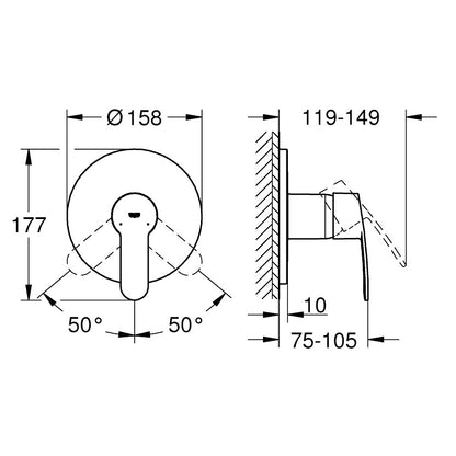 Grohe Eurostyle Cosmopolitan Baterie dus monocomanda incastrata, crom