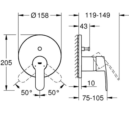 Grohe Eurostyle Cosmopolitan Baterie cada dus monocomanda incastrata, crom