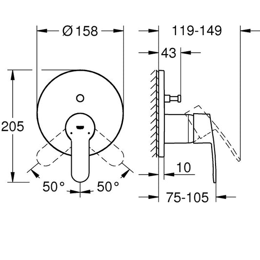 Grohe Eurostyle Cosmopolitan Baterie cada dus monocomanda incastrata, crom