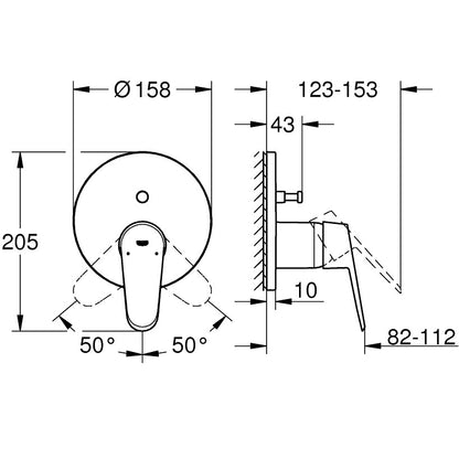 Grohe Eurodisc Cosmopolitan Baterie cada dus monocomanda incastrata, crom