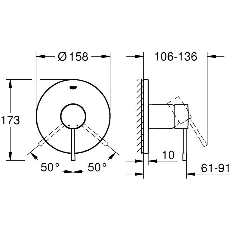 Grohe Essence Baterie dus monocomanda cu montaj incastrat, crom