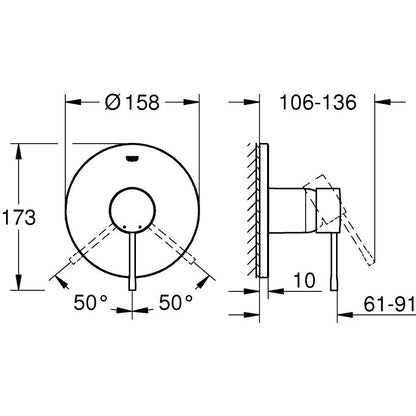 Grohe Essence Baterie dus monocomanda cu montaj incastrat, crom
