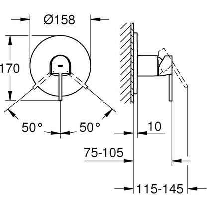 Grohe Plus Baterie dus incastrata, 1 iesire, crom
