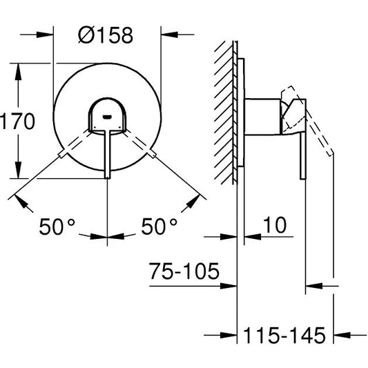Grohe Plus Baterie dus incastrata, 1 iesire, crom