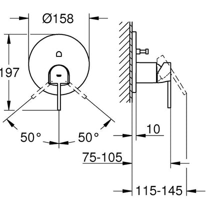 Grohe Plus Baterie cada dus incastrata, 2 iesiri, crom