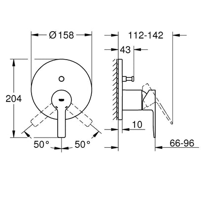 Grohe Lineare Baterie cada dus monocomanda incastrata, 2 iesiri, crom