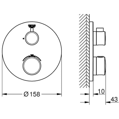 Grohe Grohtherm Baterie dus cu termostat si 1 iesire, rotunda, crom