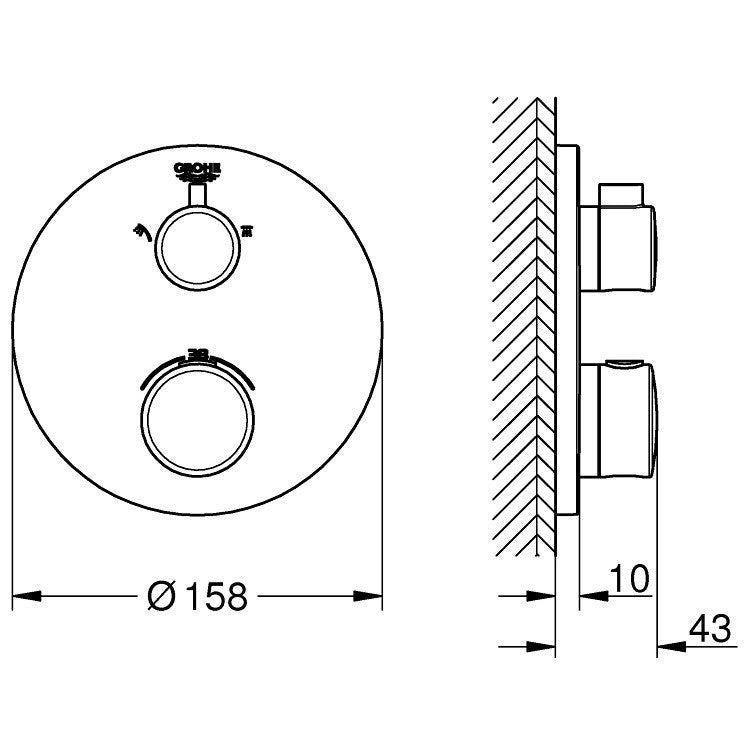 Grohe Grohtherm Baterie cada dus cu termostat si 2 iesiri, rotunda, crom
