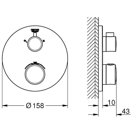 Grohe Grohtherm Baterie cada dus cu termostat si 2 iesiri, rotunda, crom