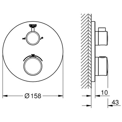 Grohe Grohtherm Baterie cada dus cu termostat, 2 iesiri, rotunda, crom