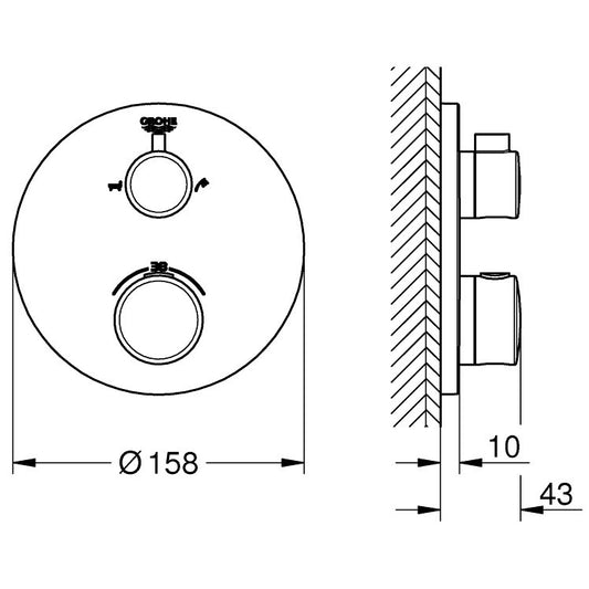 Grohe Grohtherm Baterie cada dus cu termostat, 2 iesiri, rotunda, crom