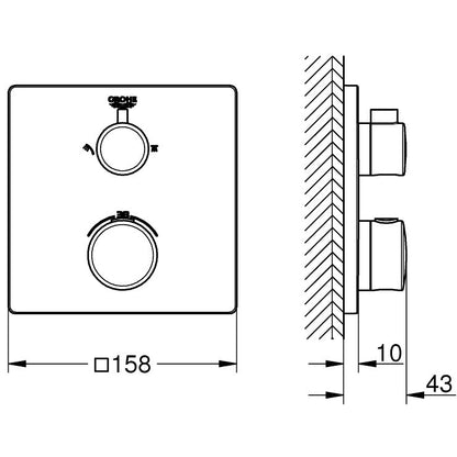 Grohe Grohtherm Baterie cada dus cu termostat si 2 iesiri, patrata, crom