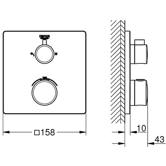 Grohe Grohtherm Baterie cada dus cu termostat si 2 iesiri, patrata, crom