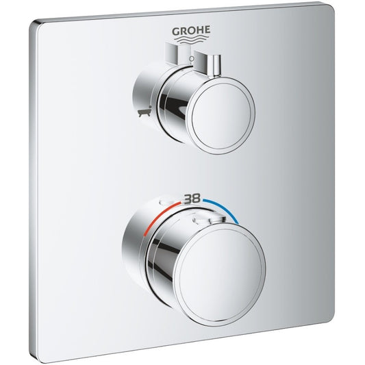Grohe Grohtherm Baterie cada dus cu termostat, 2 iesiri, patrata, crom