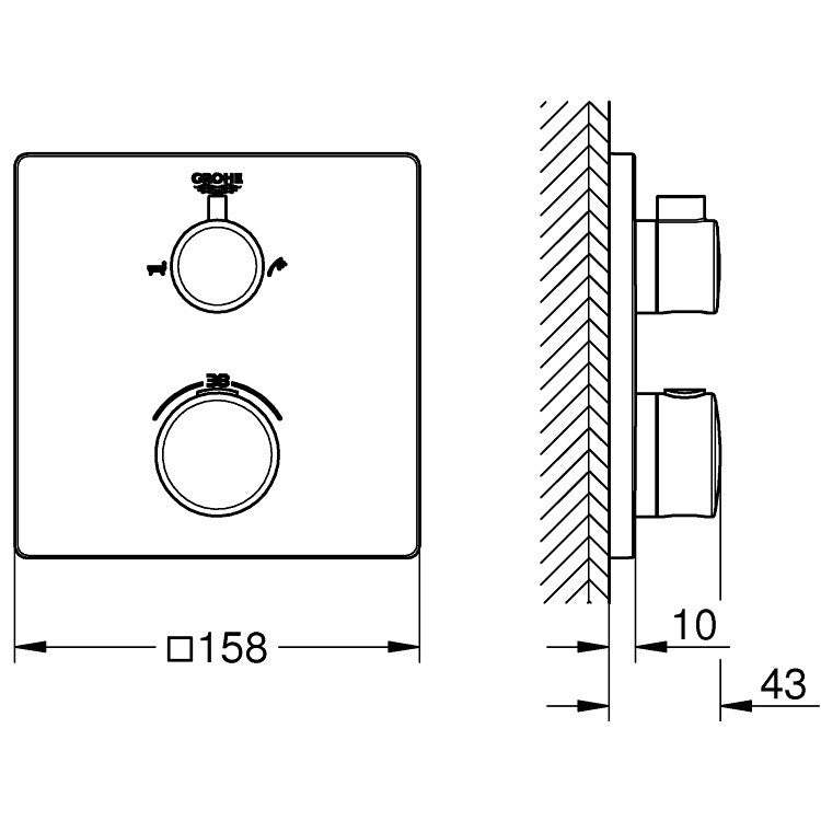 Grohe Grohtherm Baterie cada dus cu termostat, 2 iesiri, patrata, crom