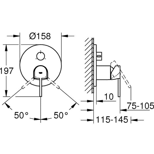 Grohe Plus Baterie cada dus incastrata, 3 iesiri, crom